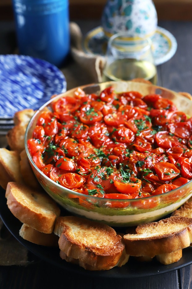 Avocado Ricotta Tomato Pesto Layer Dip