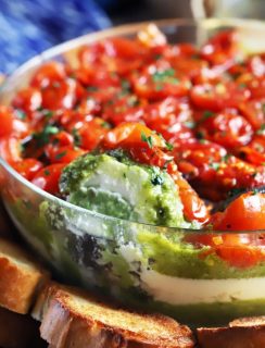 Avocado Ricotta Tomato Pesto Layer Dip