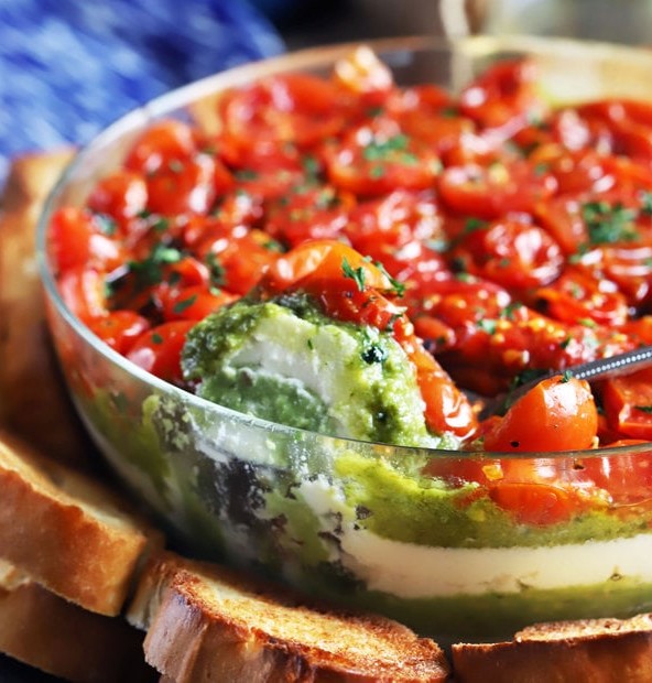 Avocado Ricotta Tomato Pesto Layer Dip