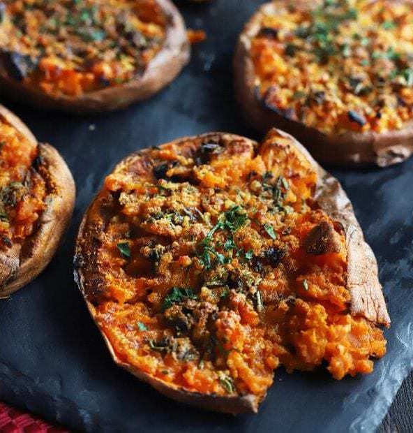 Chook Smashed Sweet Potatoes with Fresh Herbs and Garlic