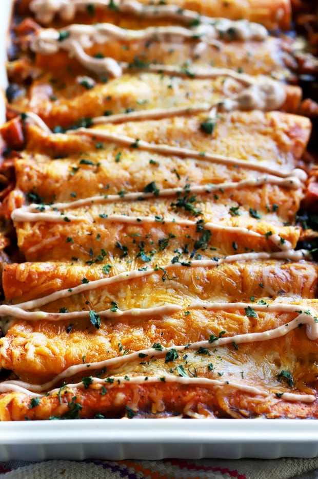 Delicious Leftover Thanksgiving Enchiladas with a creamy sauce