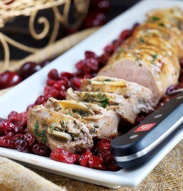 Roasted Garlic Pork Tenderloin with Cranberries