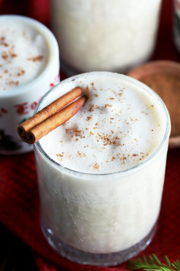 The Best Homemade Eggnog with a cinnamon stick