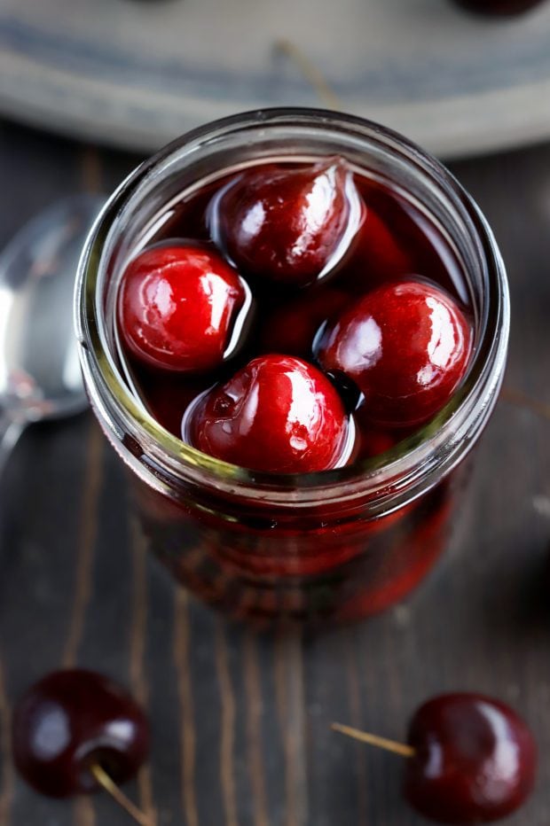 Homemade Brandy Cherries with Rum