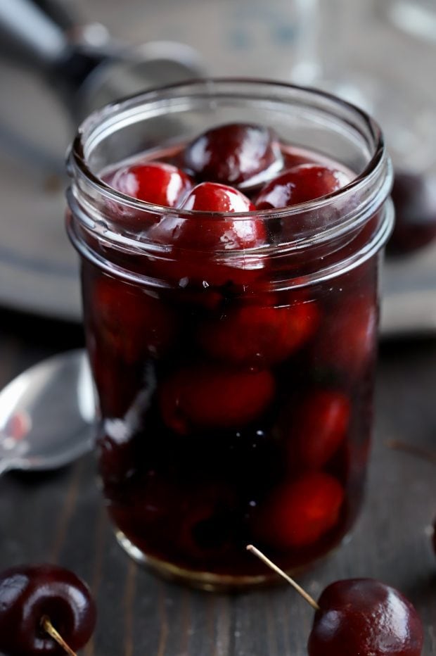 Homemade Brandy Cherries with Rum
