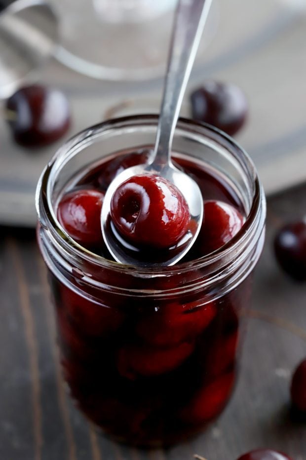 Homemade Brandy Cherries with Rum