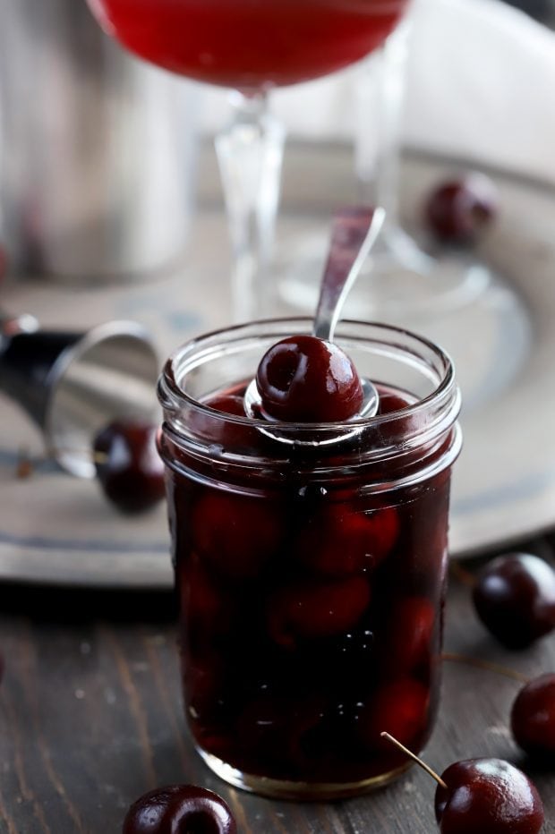 Homemade Brandy Cherries with Rum