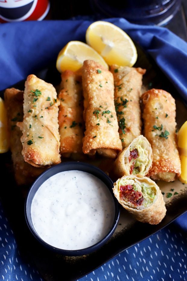 Avocado Sun-Dried Tomato Chicken Egg Rolls