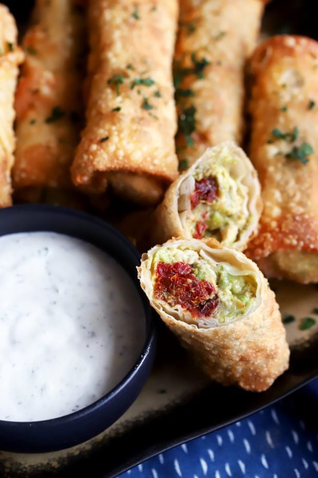 Avocado Sun-Dried Tomato Chicken Egg Rolls