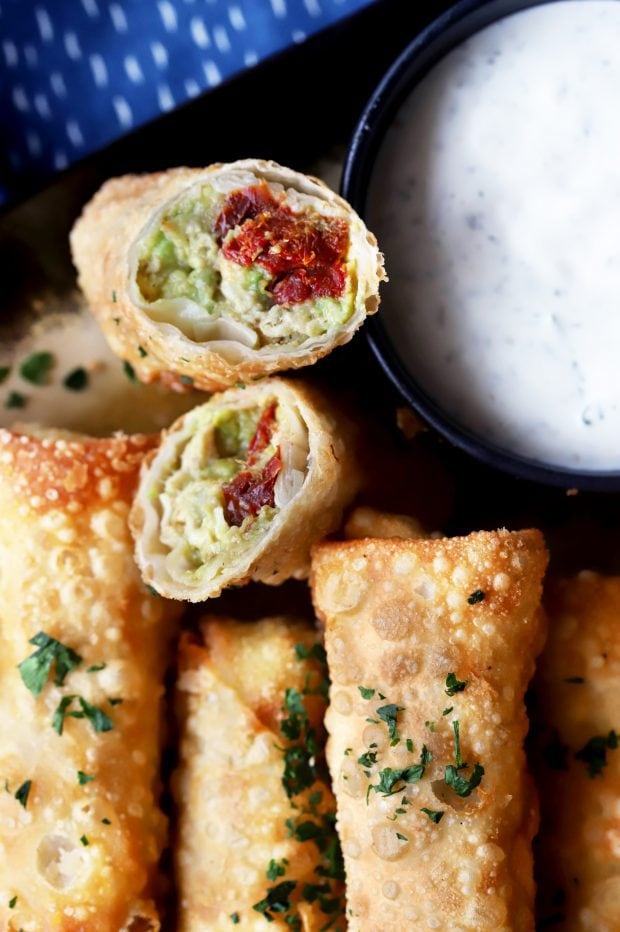 Avocado Sun-Dried Tomato Chicken Egg Rolls