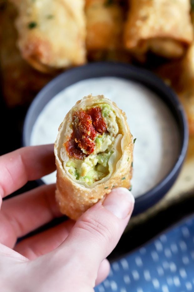 Avocado Sun-Dried Tomato Chicken Egg Rolls