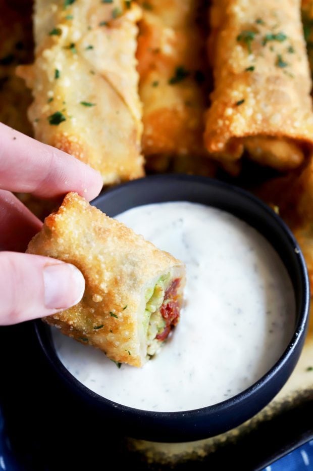 Avocado Sun-Dried Tomato Chicken Egg Rolls