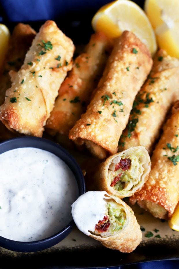 Avocado Sun-Dried Tomato Chicken Egg Rolls