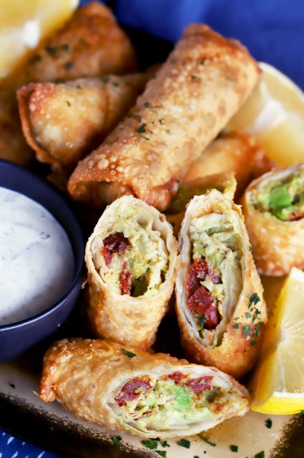 Avocado Sun-Dried Tomato Chicken Egg Rolls