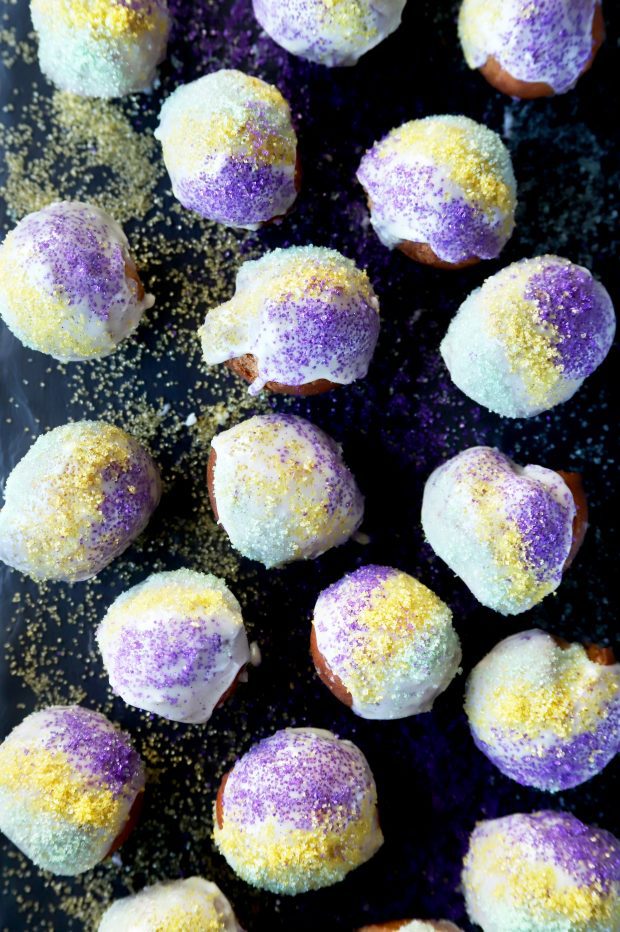 King Cake Donut Holes for Mardi Gras