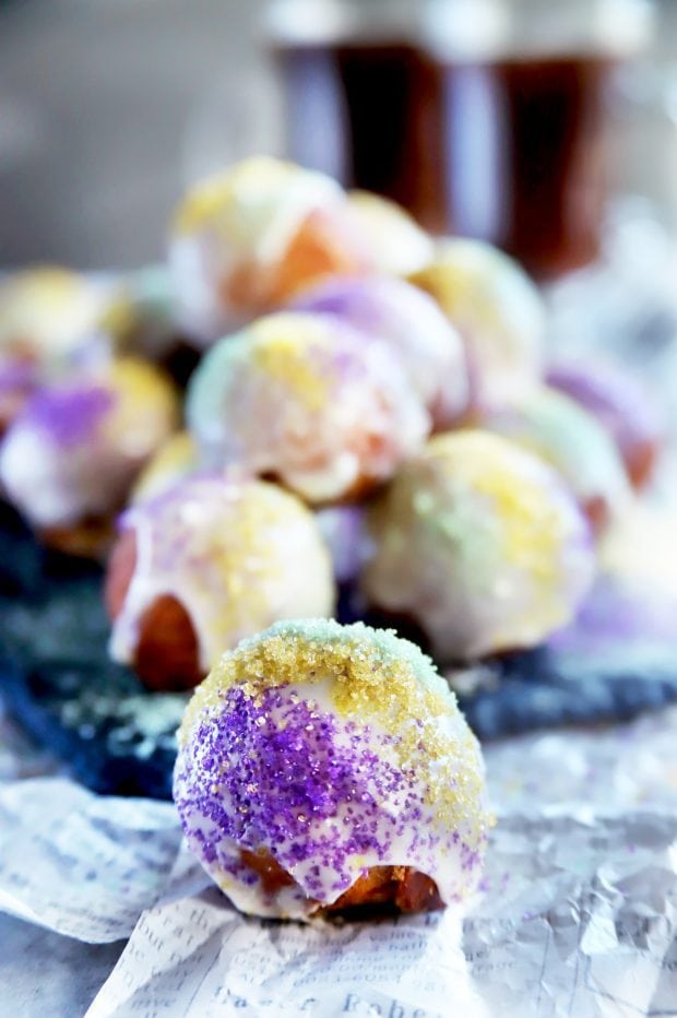 King Cake Donut Holes for Mardi Gras