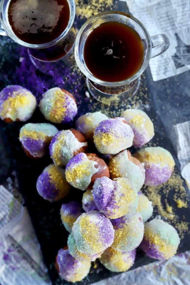 King Cake Donut Holes for Mardi Gras