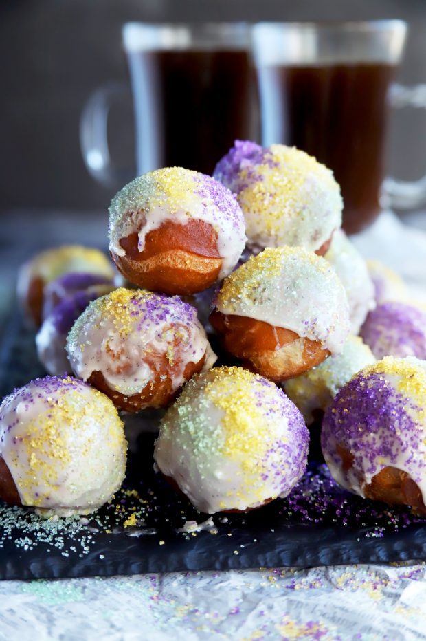 King Cake Donut Holes for Mardi Gras