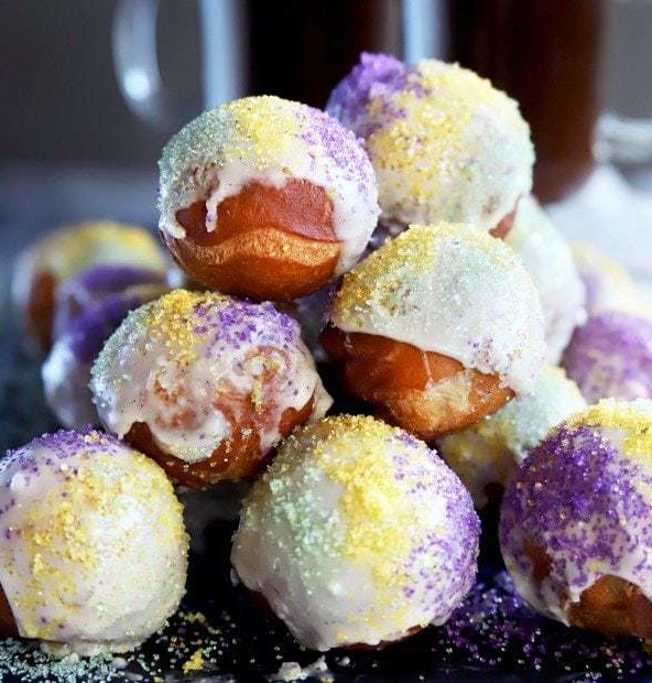King Cake Donut Holes for Mardi Gras