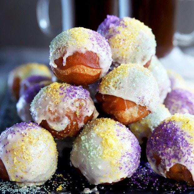 King Cake Donut Holes for Mardi Gras