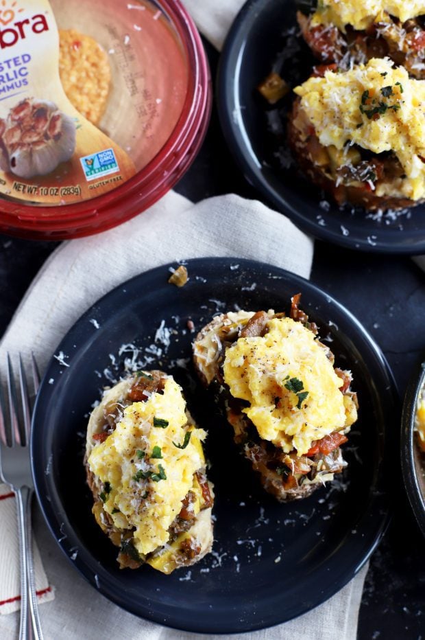 Ratatouille Hummus Toast with Soft Scrambled Eggs