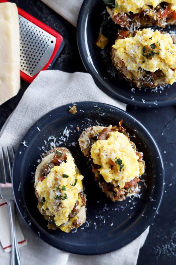 Ratatouille Hummus Toast with Soft Scrambled Eggs