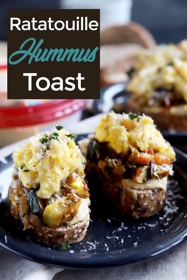 Ratatouille Hummus Toast with Soft Scrambled Eggs