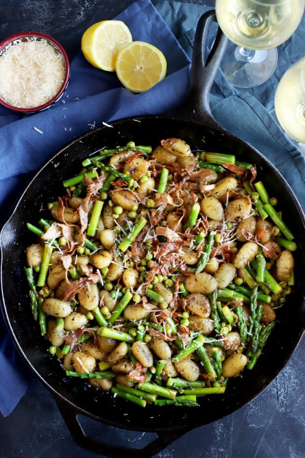 Brown butter gnocchi in a cast iron skillet