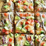 Avocado Pulled Pork Flatbread with Grilled Tomatillo Salsa