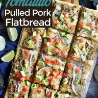 Avocado Pulled Pork Flatbread with Grilled Tomatillo Salsa