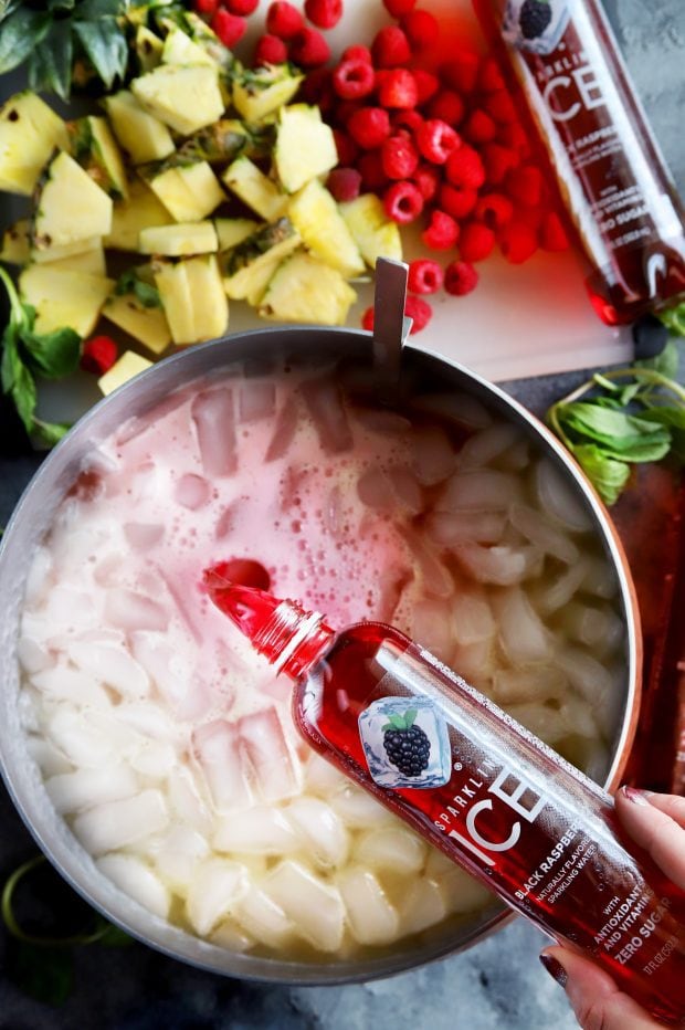 Pouring Black Raspberry Sparkling ICE Into the Sherbet Punch