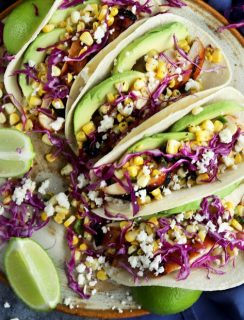 Charred Corn Chicken Avocado Tacos