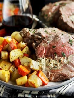 Herb goat cheese stuffed leg of lamb square photo