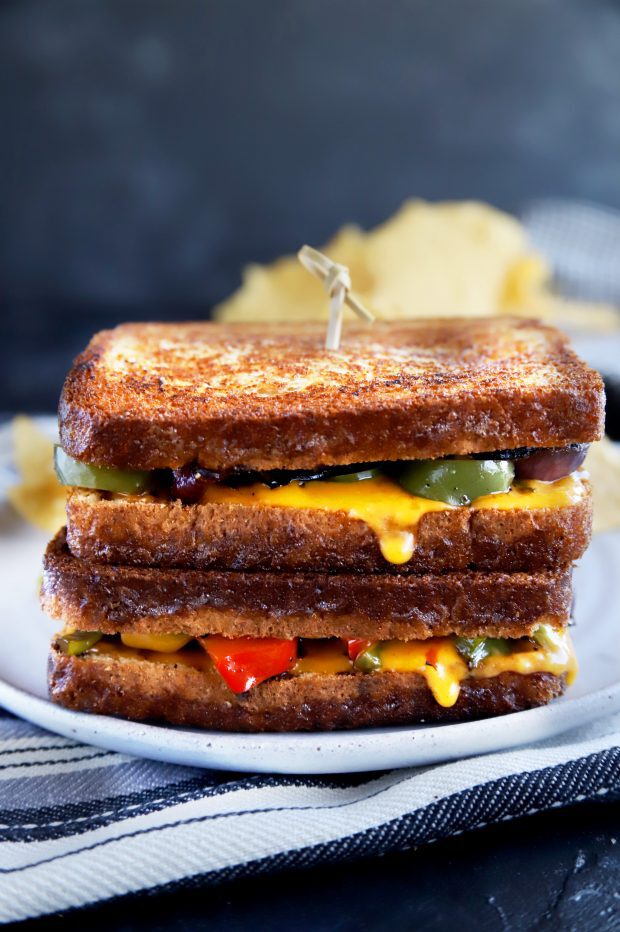 Stacked grilled cheese sandwiches