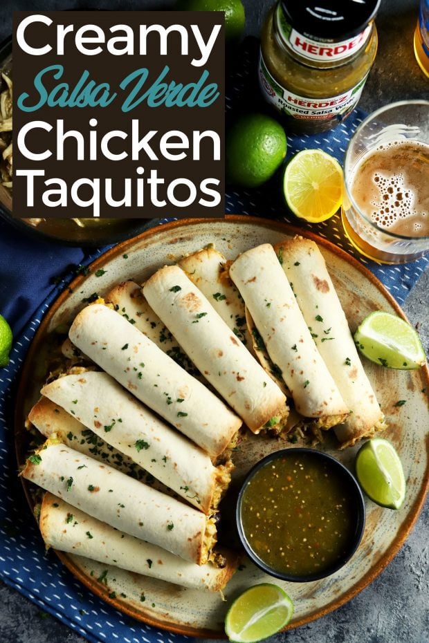 Creamy chicken baked taquitos pinterest image