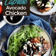 Grilled avocado caprese chicken Pinterest image