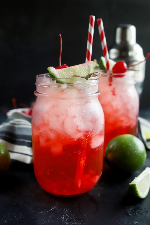 Cherry limeade cocktails in mason jars