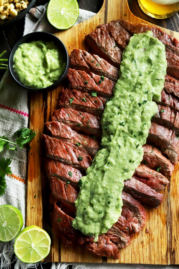 Chipotle lime flank steak on a cutting board