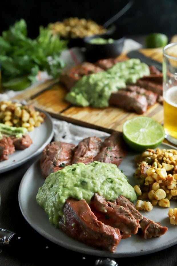 Flank steak served for dinner after being grilled