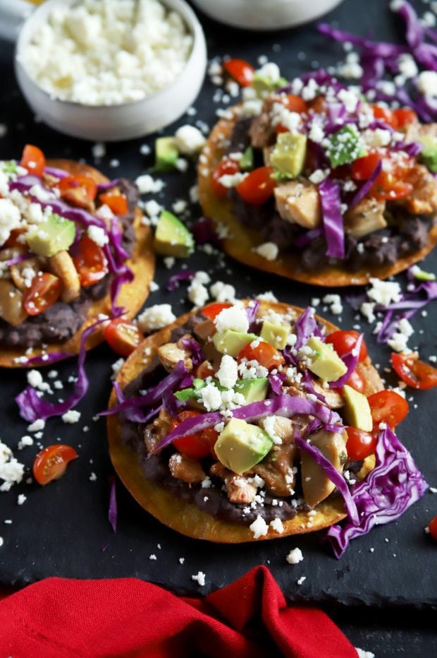 Fried tortillas with chicken and vegetables for dinner