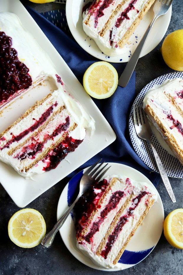 Slices of frozen cake