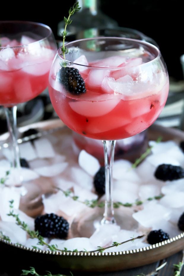 Fruity gin cocktail in big wine glasses