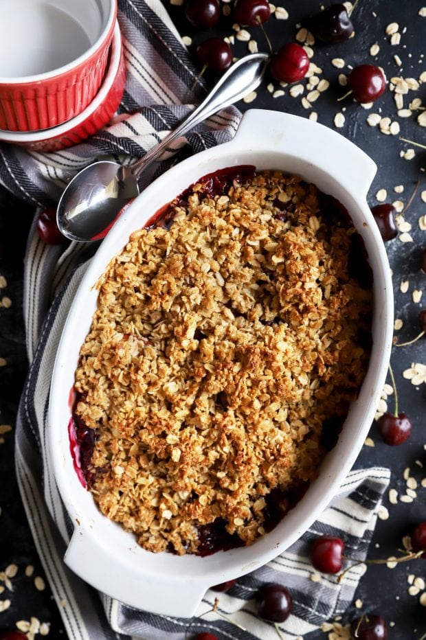 Crumble dessert in a baking dish