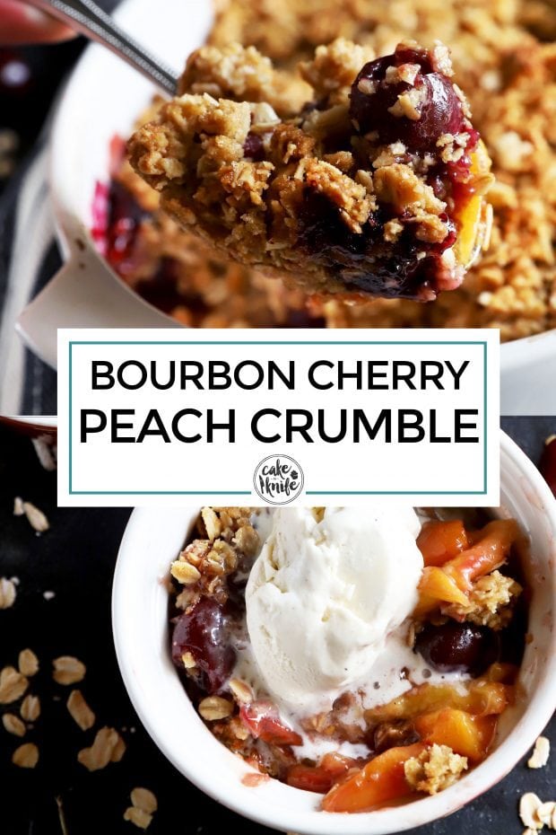 Bourbon cherry peach crumble Pinterest image