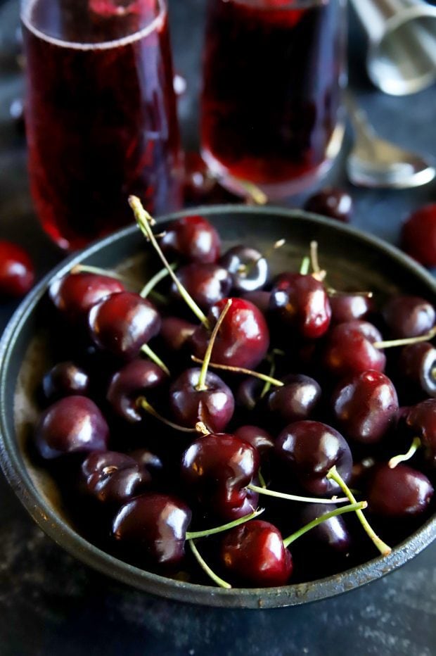 Bowl of fresh red summer cherries