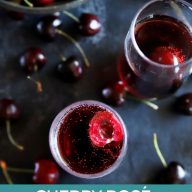 Pinterest image of cherry rose mimosa cocktail