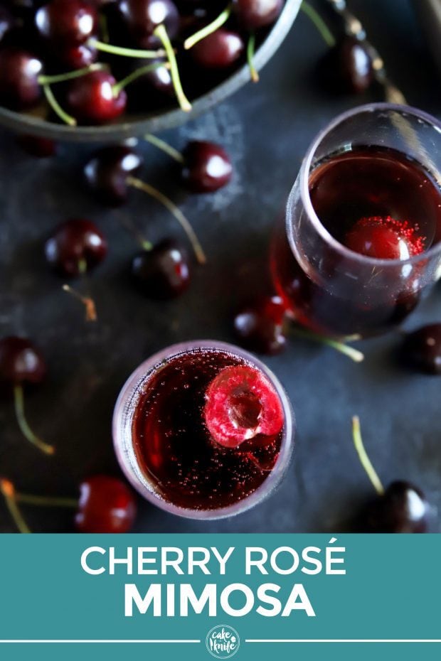 Pinterest image of cherry rose mimosa cocktail