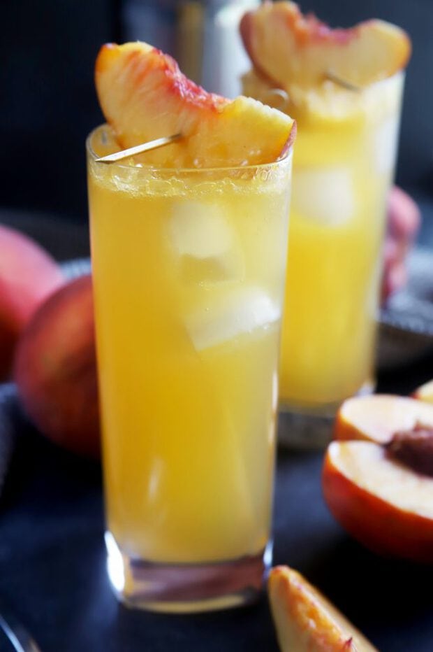 Side photograph of cocktails with peaches