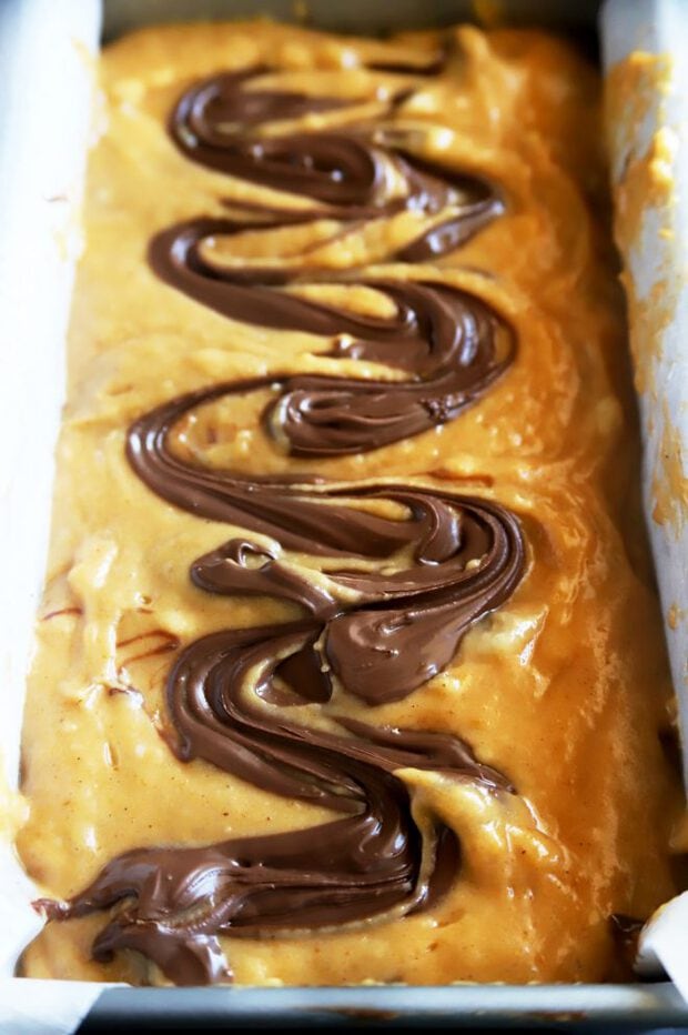 Bread batter with Nutella swirl