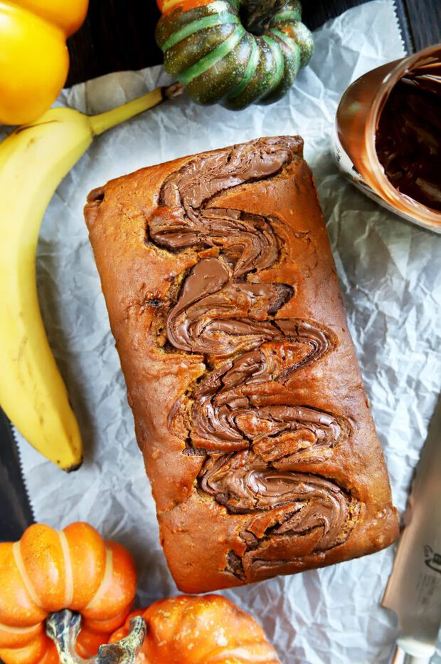 Baked banana bread with pumpkin and Nutella